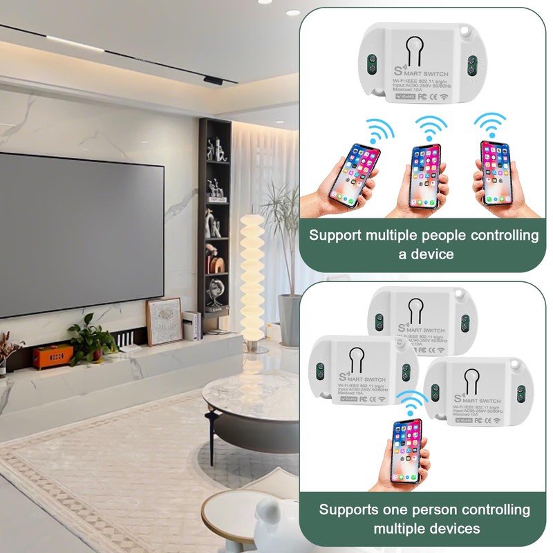 Smart Light Switch Module, Pack of 4 10A WiFi Switch,