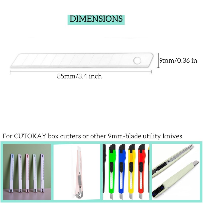 CUTOKAY Upgrade 1.5x Thickness Ceramic Box Cutter Blades 9mm Wide