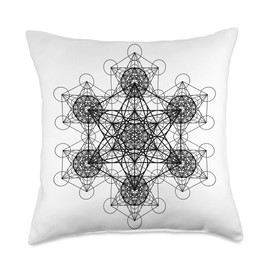 Black Fractal Metatron’s Cube Sacred Geometry MysticalDesign Throw Pillow