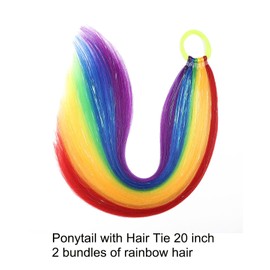 Colored Hair Extensions Rainbow Ponytail Extension 2 Packs, 20 inch Crazy Hair Day Accessories for Women, DIY Festival Wacky Rave Braids,Tinsel Mixed