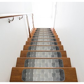 Washable, Slip Skid Resistant Rubber Back Stair Tread Mats, 9 inch by 28 inch, Checkered, Grey, Set of 20