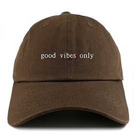 Trendy Apparel Shop Good Vibes Only Embroidered Low Profile Soft Cotton Dad Hat Cap - Brown