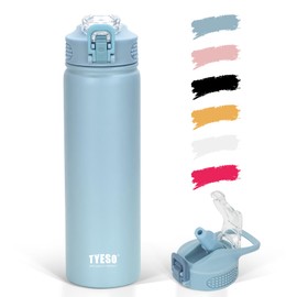 TYESO Water Bottle, One-Touch Direct Drinking, Lightweight, Wide Mouth, 23.6 fl oz (600 ml) / 29.5 fl oz (750 ml), Vacuum, Insulated, Sports Bottle, Keeps Warm or Cold Retention, Includes Handle,