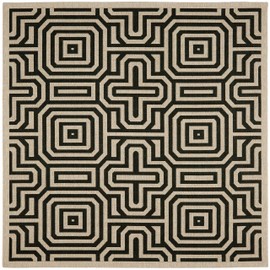 SAFAVIEH Courtyard Collection 6'7" Square Sand / Black CY2962 Indoor/ Outdoor Splashproof Easy Scrubbing Patio Backyard Mudroom Area Rug