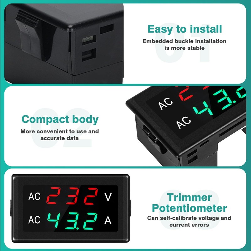 Jadeshay LCD Voltmeter Ammeter AC50-500V 0-120A Voltage Meter Electricity Meter