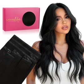 WENNALIFE Invisi Edge & Classic Seamless Clip in Hair Extensions Real Human Hair, 18 Inch 130 7pcs Jet Black Hair Extensions for Women Invisible Straight Injection Extensiones de Cabello Humano