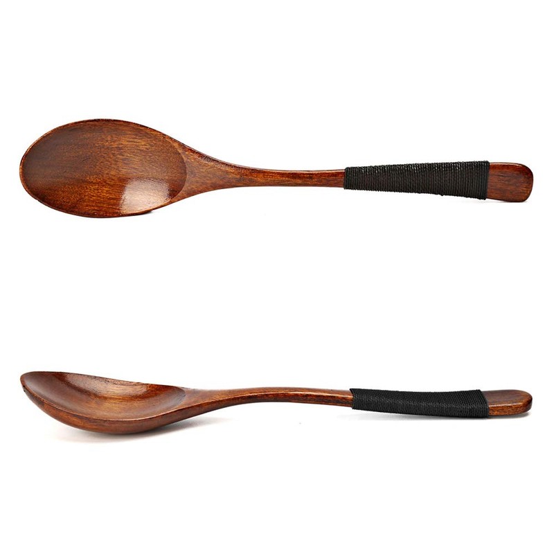 Set of 4 Wooden Spoons, Soup Spoons, Long Handle, Coffee,