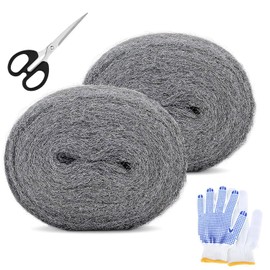 Steel Wool Against Mice Steel Wool Fine Steel Wool 0000# with Work Gloves Scissors for Holes Wall Cracks of Home Garden Garage Cleaning Polishing Pack of 2