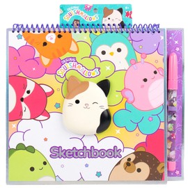 Squishmallows - Cuaderno de bocetos original, más de 20 suministros de papelería, cuenta con calcomanías para álbumes de recortes, juguete para ansiedad Cam the Gato, papel de dibujo, gran