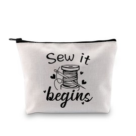 JXGZSO Sewing Lover Gift Sewer Quilter Gift Funny Sewing Cosmetic Bag with Zipper Sewing It Begin Canvas Bag with Zipper
