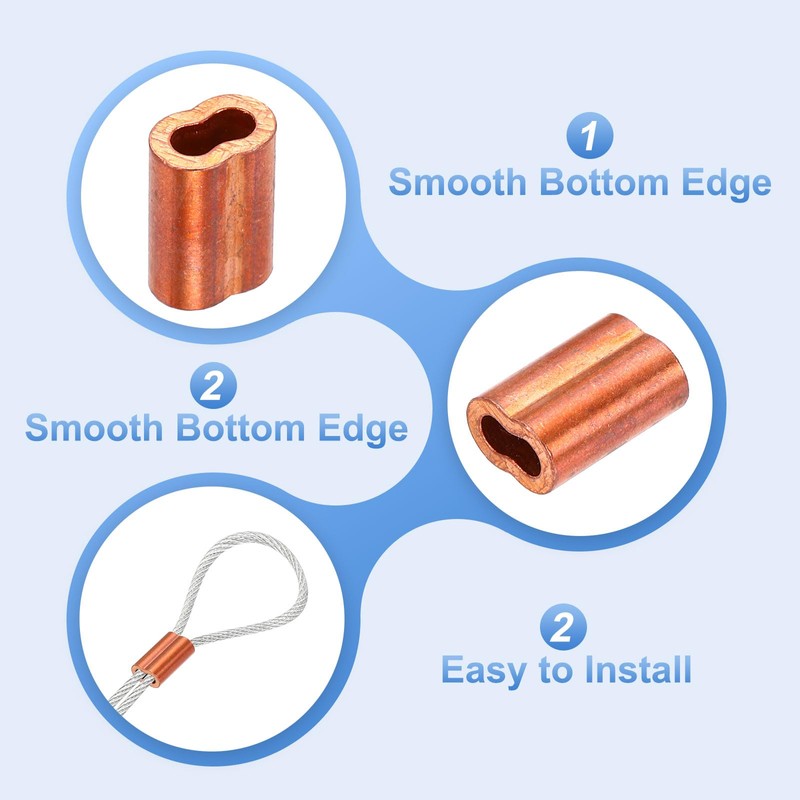 sourcing map Copper Duplex Oval Crimping Sleeve 1/8"(3mm) Cable Ferrule