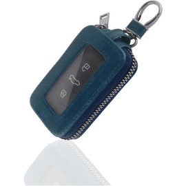 Turcee - Funda de piel para llave de coche, llavero y mosquetón, soporte universal para llavero inteligente para la mayoría de los coches (azul)