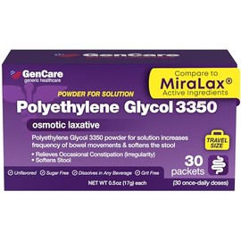 GenCare Polylethylene Glycol 3350 Powder for Solution – 30 Travel Packets – Unflavored Grit-Free Clear PEG 3350 for Occasional Constipation Relief for Women & Men – Generic MiraLAX Laxative Powder