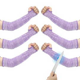 PATIKIL 12 Inch Cut Resistant Sleeve, 3 Pairs Arm Safety Protectors Sleeves with Thumb Hole Level 5 Protection Forearm Guard Sleeves for Thin Skin and Bruising, S, Purple
