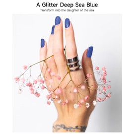 DUKASOU Semi Cured Gel Nail Strips, 28 Pcs UV Gel Nail Stickers, Long Lasting Gel Nail Strips, Salon Quality Gel Nail Wraps for Home, Includes Prep Pads, Nail File & Wood Stick(Glitter Deep Sea Blue)