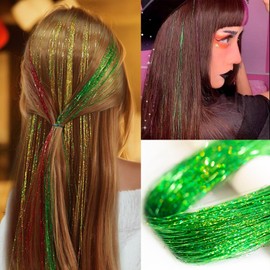 YDDM Pack of 12 Clip-In Hair Tinsel Colourful Hair Strands Children's Hair Strands for Clip-on Glitter Tinsel Hair Extension Colourful Hair Strands for Braiding Party Dazzle Hair Accessories for Women