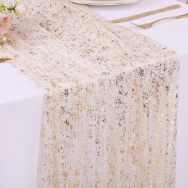 Kesfey 10 Ft Gold Table Runner 120 Inches Lightweight Reusable Cheesecloth Table Runner Suitable for Festivals Weddings Parties Sequin Table Runners Or Daily Home Gold Party Decorations.