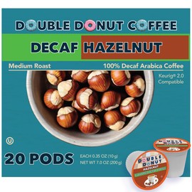 Double Donut Coffee Hazelnut Decaf Coffee Pods Medium Roast Decaffeinated Coffee Pods with Nutty Hazelnut Flavor for Keurig K Cup Machines (Pack of 20)
