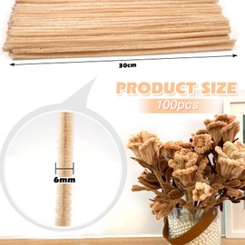 TOAOB 100pcs Pipe Cleaners Beige Pipe Cleaners Chenille Stems 6mm x 12 Inch Fuzzy Sticks Craft Supplies for Art DIY Crafts Decorations