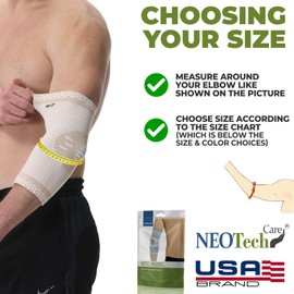 NeoTech Care Elbow Support Brace - Breathable - Men, Women, Right or Left (Beige Color, Size XL, 1 Unit)