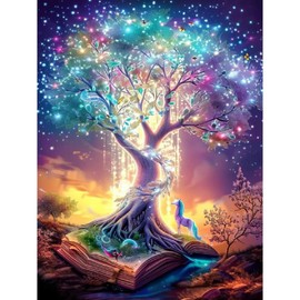 Ghuicja Diamond Painting Kits for Adults Life Tree Unicorn Book Moon Starry Sky Diamond Art Kit for Beginners,Paint with Diamonds Paintings Gem Art for Home Wall Decoration Gift 11.8x15.7in (B14275)