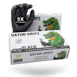TG TOUGH GLOVE Gator Gripz Nitrile Gloves (Pack Of 50) | Diamond Texture Black Disposable | Powder & Latex Free | Strong Heavy-Duty | S