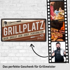 LANOLU Retro Tin Signs for Grilling – BBQ Grill Retro Decoration – Barbecue Area Sign Garden – Gift for Dad's Grille Corner Sign – Chill Lounge Signs, 17 x 34 cm