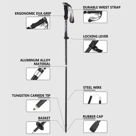 TOMSHOO Trekking Pole Lightweight Collapsible Trekking Pole Five-fold Walking Stick for Hiking Camping Backpacking