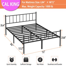 DIIYIV California King Bed Frame-Classic Metal Platform Bed Frame,Mattress Foundation with Steel Slat Support,Under Foundation Storage,No Box Spring Needed, Easy Assembly,California King Size