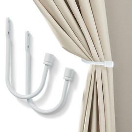 2Pcs Curtain Holdbacks, Metal U Shaped Hook Wall Mounted Tassel Curtain Tieback Hook Drapery Tiebacks Curtain Accessories Decorative Curtain Drapery Holdback (White)