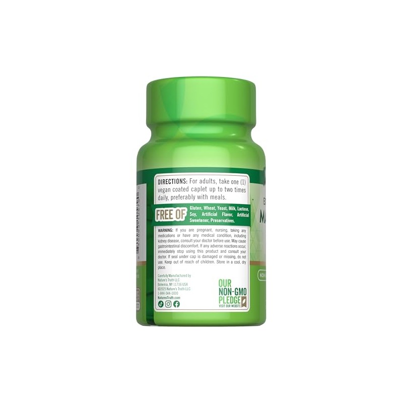 Natures Truth Magnesio 250 mg 100 Tabletas Veganas Suplemento Alimenticio