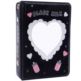 SZHTSWU 3 Inch Mini Photo Albums 40 Pockets, Kpop Photocard Holder Book Small Photocard Binder Photo Card Binder Love Heart Hollow Picture Album for Photo Cards Picture (Black)