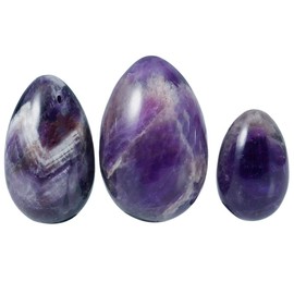 mookaitedecor Amethyst Crystal Yoni Eggs Set of 3,Drilled,with Unwaxed String,Massage Stone for Women Kegel Exercise Strengthen Pelvic Floor Muscles