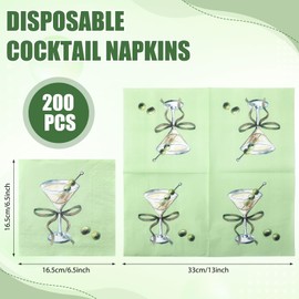 Janlaugh 200 Pcs Olive Green Martini Cocktail Napkins a Tini Bit Older Birthday Decorations Disposable Paper Dinner Napkins Espresso Martini Party Supplies for Bachelorette Party Decorations