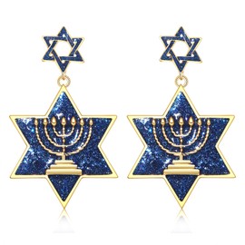 Hanukkah Earrings Glitter Star of David Earrings Blue Hanukkah Festive Stars Drop Dangle Earrings Jewelry Gifts for Women (hanukkah earrings A style)