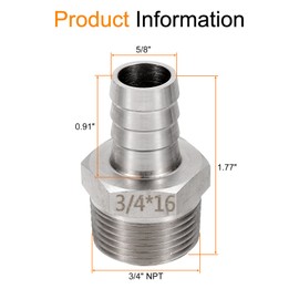 sourcing map Stainless Steel Barbed Fitting 3/4" NPT Male to 5/8" Hose ID for Home Brew Pipe Fitting Direct Thread Tower Connector Durable Construction