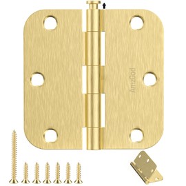 AmzGod Door Hinges Satin Brass - 6 Pack Gold Door Hinges 3.5 Inch Rounded Interior Door Hinge with 5/8" Radius - 3 1/2 Inches Brushed Brass Hinges for Residential Standard Doors