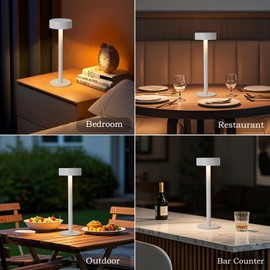 Briever 2 Pack Cordless Table Lamps, Rechargeable Battery Operated Lamp with 3 Colors Stepless Dimming, Portables LED Desk Lamp for Outdoor Dinner/Living Room/Bedroom/Restaurant/Patio/Camping (White)
