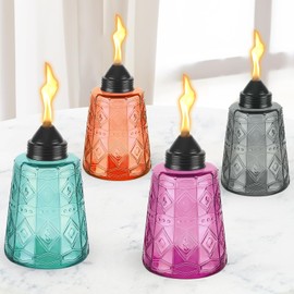 Table Top Torches for Outside 4 Pack, Multi-Color Glass Citronella Torches Outdoor with Wicks & Cap, 12 oz Refillable Outdoor Torch Canisters Lanterns for Yard Garden Décor,Party,Patio,Landscape