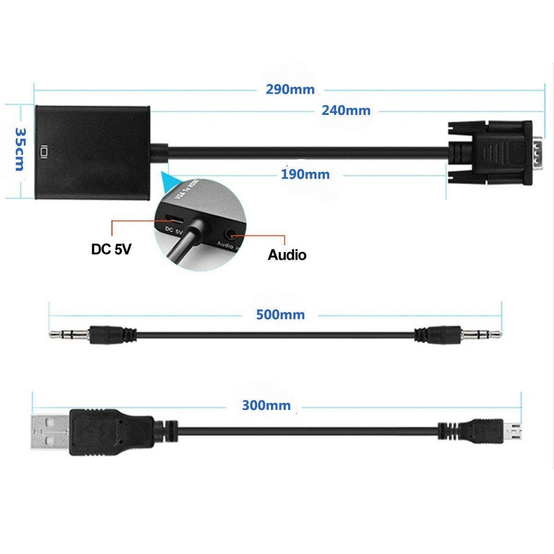 JAMEGA - VGA to HDMI Adapter with Audio Support 1080P