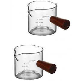 bepisof 2 Piece Wooden Handle Double Mouthed Espresso Shot Glass Set