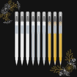 SMOOTHERPRO Gold Silver White Gel Pen Set | Highlight Gel Ink Pen | 1.0 mm Pens | for Black Paper Drawing Sketching Illustration Wedding Invitations (GWS10-9) | 9 Pieces