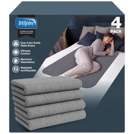 Inspire Underpads | Stain Hiding Gray Reusable Incontinence Bed Pads | Waterproof Mattress Pad | for Adults Babies and Dogs (34 X 36 - 4 Pack)