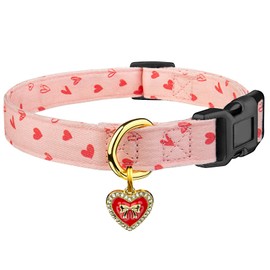 Cotton Handmade Dog Collar Cute and Distinctive Patterns Pink Heart with Pendant Cute Dog Collars for Small Medium Large Dogs Girl Dogs Boy Dogs S L
