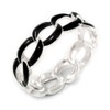 Oval Link Chain Enamel Hinged Bangle Bracelet in Black/Silver Tone/Size