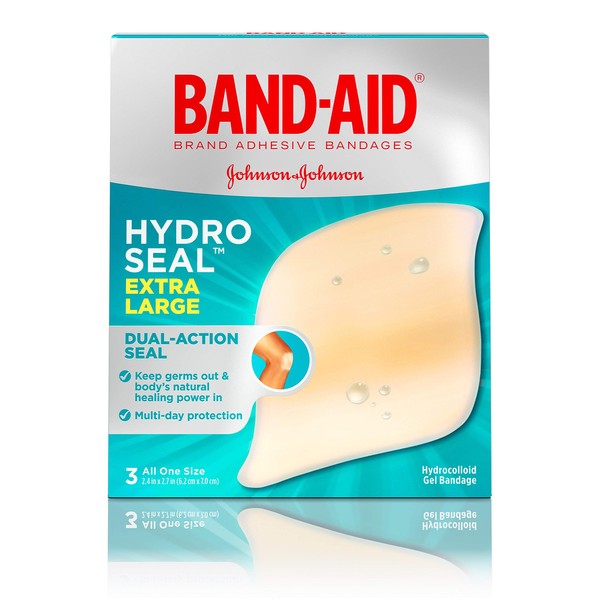 Band-Aid Brand Hydro Seal Adhesive Hydrocolloid Gel Bandages for Wound Care & Blister Relief, All Purpose Waterproof & Shower Proof Blister Pad, Sterile & Long-Lasting, Extra Large, 3 ct