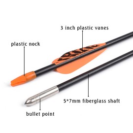 6875 Fiberglass Arrows Archery 26 Inch Target Shooting Safetyglass Recurve Bows Suitable for Youth Children Woman Beginner 6pcs/Pack (tigerspot Orange Vanes)