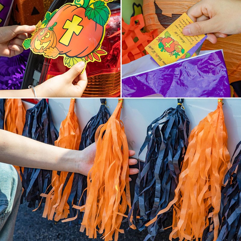Preboun 83 Pcs Halloween Christian Pumpkin Trunk or Treat Car