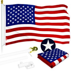 G128-5 Feet Spinning Flagpole (White) American Flag Brass Grommets Embroidered 2x3 ft American Flag Brass Grommets (Flag Included) Aluminum Flag Pole