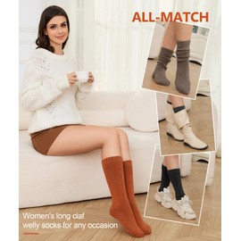 SIMIYA Welly Socks Women, Thermal Wellington Socks for Women 4-7 Ultra Thick Long Boot Knee High Socks Warm Merino Wool Sock Winter Stockings for Girls and Ladies
